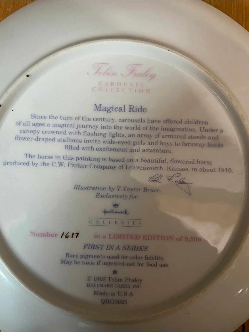 Tobin Fraley Pink Carousel Girl Decorative Wall Plate